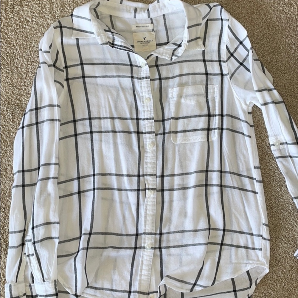 AMERICAN EAGLE light white plaid flannel